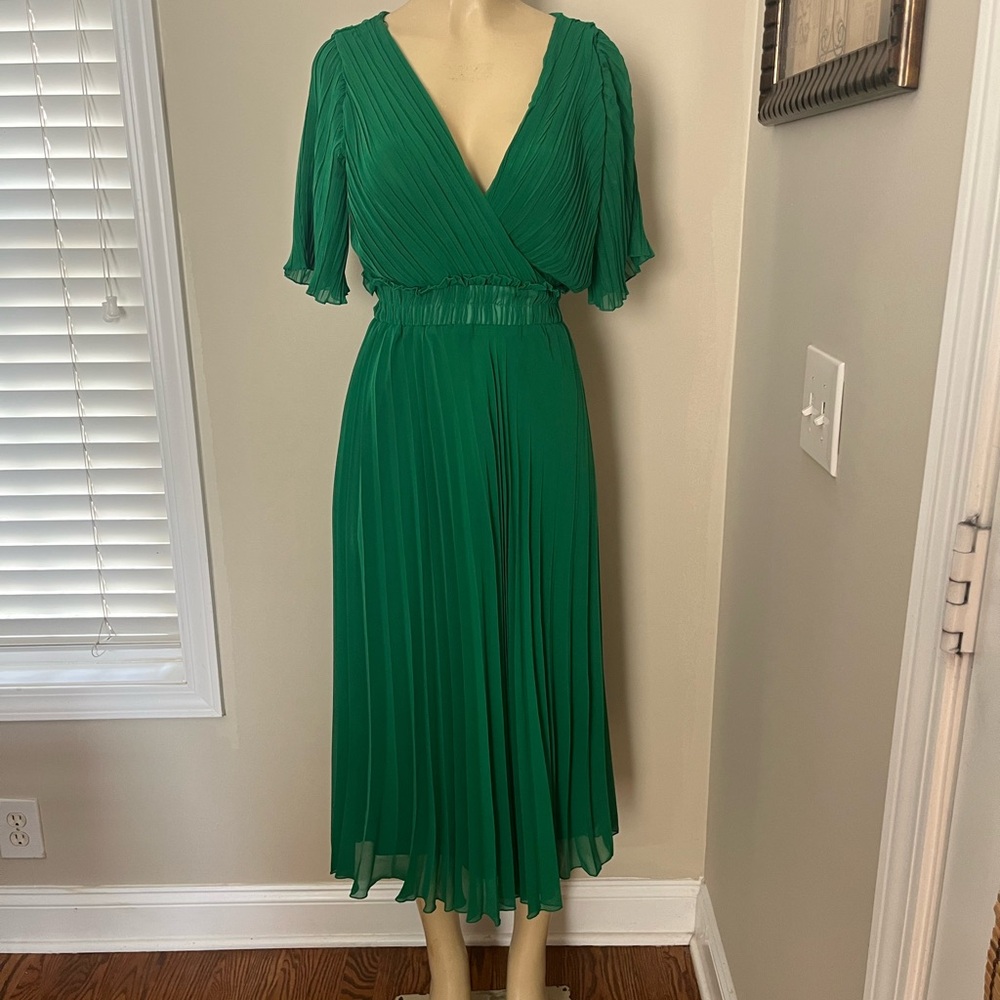 ZARA NWT Pleated Midi Dress in Green Size XS - Picture 5 of 13